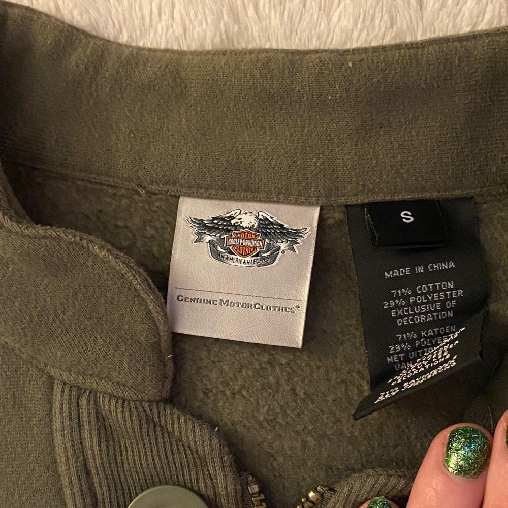 Harley-Davidson Olive Green Military Inspired Cotton Jacket - Picture 2 of 6